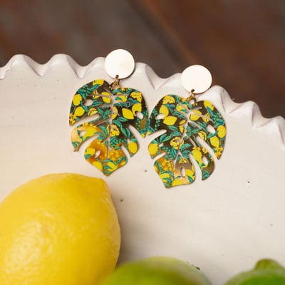 Boucles d'oreilles feuilles Balagane imprimé citrons BALABOOSTE