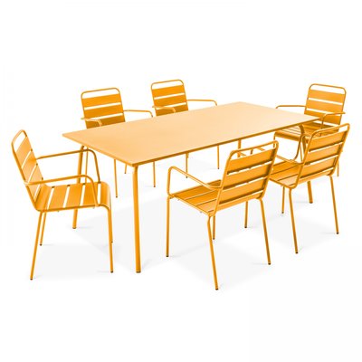 Salon de jardin table et 6 fauteuils en acier, PALAVAS OVIALA