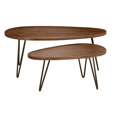 Tables basses gigognes bois foncé manguier massif et métal noir (lot de 2) VIBES MILIBOO