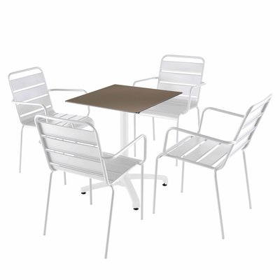 Table 60x60 cm inclinable stratifiée avec pied blanc et chaises en métal, OPERA OVIALA