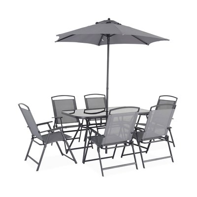 Table de jardin acier 6 fauteuils avec parasol SONIA SWEEEK