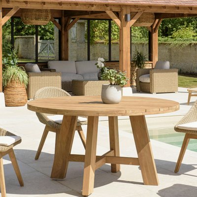 Table de jardin ronde D150 cm teck recyclé naturel MANY PIER IMPORT