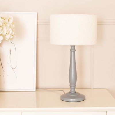 Light Wood Candle Stick Table Lamp with Boucle Shade SO'HOME