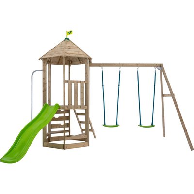 Aire de jeux en bois avec glissière et portique Castelwood JARDINDECO