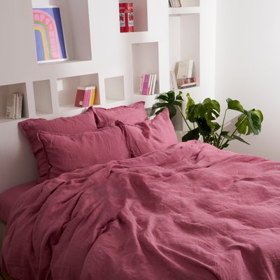 Housse de couette en lin lavé, NATURELLEMENT LIN BLANC CERISE
