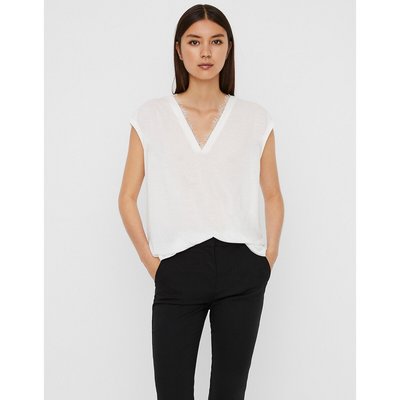 Blouse Sans Manches, Col V, Dentelle VERO MODA