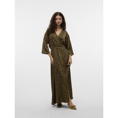 Vestido comprido estampado, decote em V VERO MODA