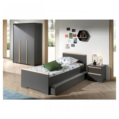 LONDON Lit + Chevet tiroirs + Armoire portes + Lit gigogne VIPACK