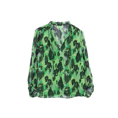 Printed Flowing Blouse with High Neck, 3/4 Length Sleeves IKKS