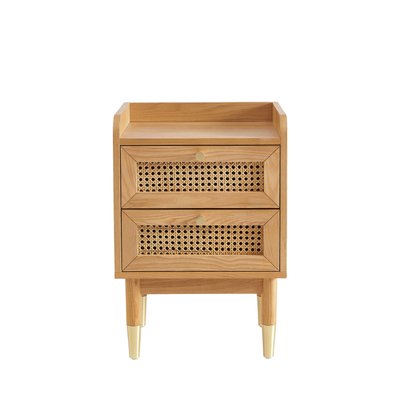 Table de chevet 2 tiroirs en bois et cannage - BOMBONG DRAWER