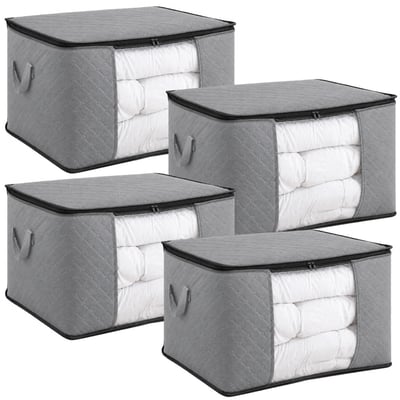 Lot de 4 sacs de rangement pliable pour vêtements, linge de maison avec poignées VIVEZEN