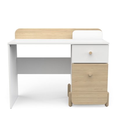 Bureau 1 tiroir et 1 porte ouvrante blanc et décor chêne L103,4 cm - EDAJ CALICOSY