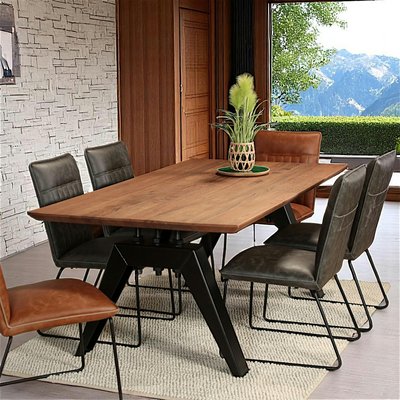 Table à manger moderne chêne brun et métal extensible PALERME PIER IMPORT