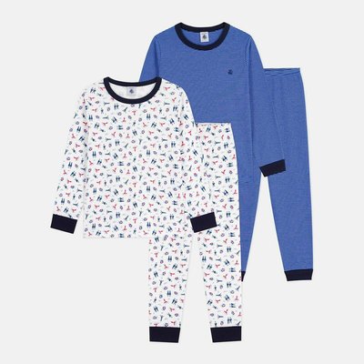 Lot de pyjamas enfant en coton imprimé et rayé PETIT BATEAU