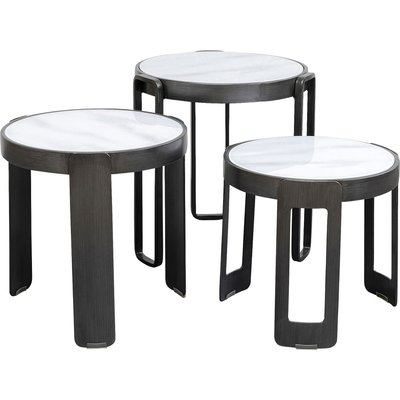 Lot de 3 tables basses en verre et acier, PERELLI KARE DESIGN