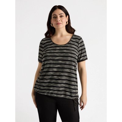 T-shirt in jersey lavorato a righe in stile etnico FIORELLA RUBINO