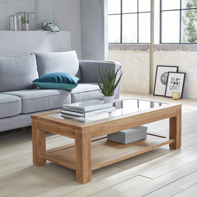 Table basse en teck massif vitrée  BOSTON BERAH GETAH