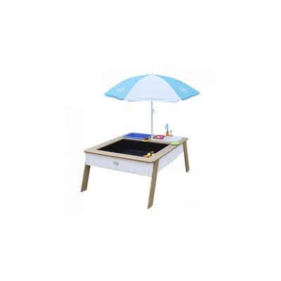 AXI Linda Table sable et eau avec Cuisine et evier Marron Blanc Parasol Bleu Blanc AXI HOUSE