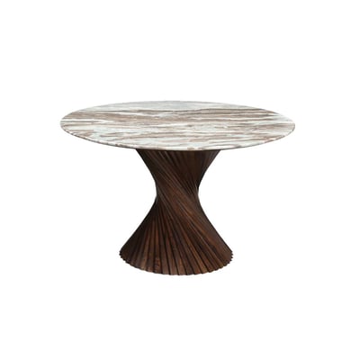 Table à manger ronde en bois de manguier et marbre ROSELIA MADE IN MEUBLES 