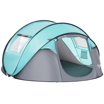 Tente de camping pop-up 3-4 personnes fibre verre polyester bleu gris OUTSUNNY
