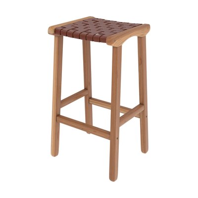 Tabouret pour îlot central 68 cm en teck et cuir (à l'unité) - KUNA RENDEZ-VOUS DÉCO