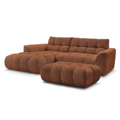 Canapé d'angle fixe 3 places en tissu chenille avec pouf, JAYA BOBOCHIC