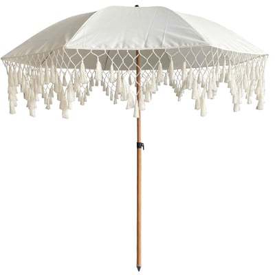 Parasol blanc avec frange 180x180x215cm WADIGA