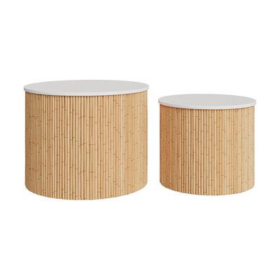 Tables basses rondes en rotin et plateau (lot de 2) - OWAN RENDEZ-VOUS DÉCO