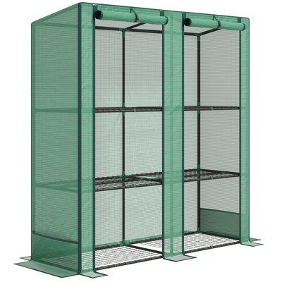 Serre de jardin 3 étagères 2 portes acier noir PE vert OUTSUNNY