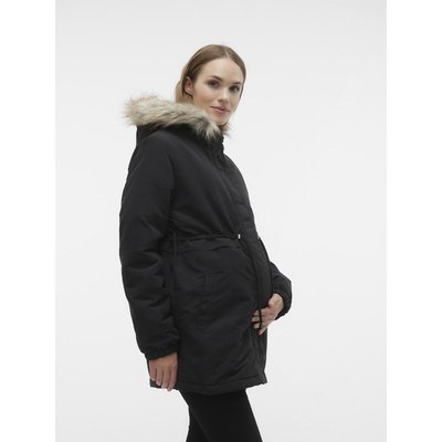 Parka longue Vestes Capuche avec bord en fausse fourrure détachable MAMA LICIOUS