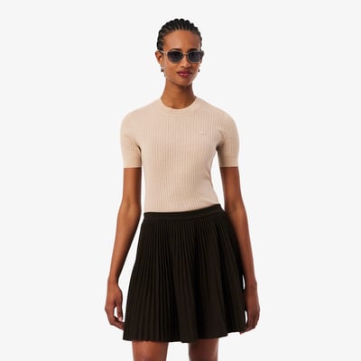 Pull manches courtes côtelé laine mérinos LACOSTE