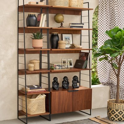 Librería vintage, chapa de nogal y acero, altura 190 cm, WATFORD LA REDOUTE INTERIEURS