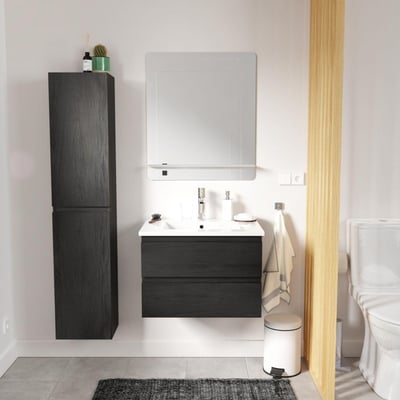 Ensemble meuble simple vasque 60 cm + robinet + miroir + Colonne SORRENTO MOB IN