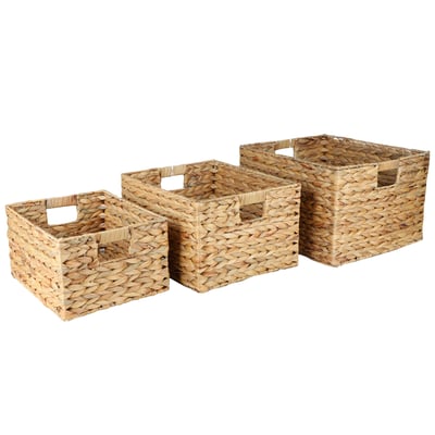 Set de 3 paniers rectangulaires tressés en jacinthe d'eau WADIGA
