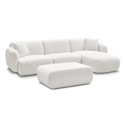 Canapé modulable 3 places en tissu chenille avec pouf, ANDA BOBOCHIC