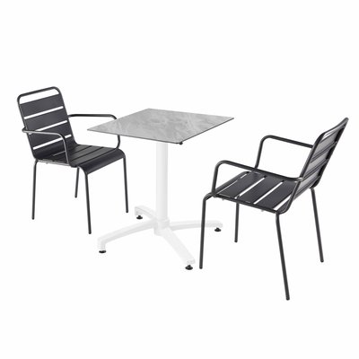 Table 60x60 cm inclinable stratifiée avec pied blanc et chaises en métal, OPERA OVIALA