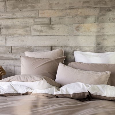 Taie d'oreiller en percale de coton lavé, DOUCEUR LAVÉE BLANC CERISE