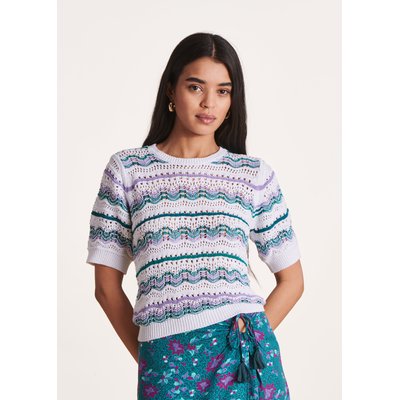 Pull manches courtes en maille crochet fantaisie LA FEE MARABOUTEE
