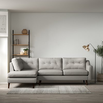 Rosa Curve Buttoned Soft Woven Chaise - Left facing with Dark Wood Legs SO'HOME