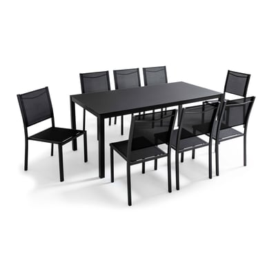 Table de jardin et 8 chaises en aluminium avec plateau en verre, AJACCIO OVIALA