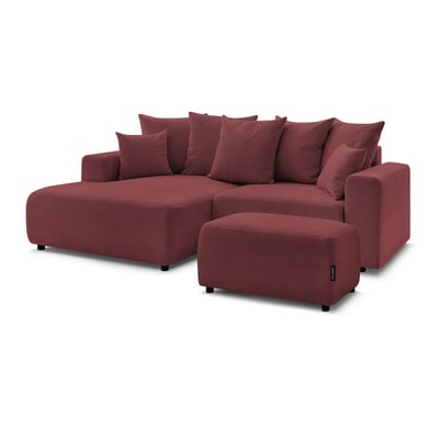 Canapé d'angle convertible 5 places en tissu chiné avec pouf, ATILLA BOBOCHIC