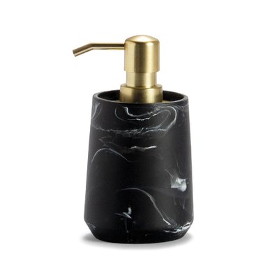 Distributeur de Savon en Polyrésine Noire Effet Marbre et Métal Doré WADIGA