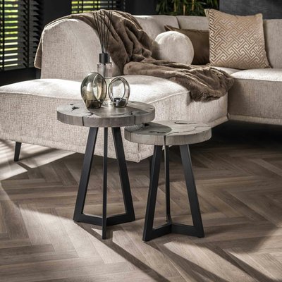 Table d'appoint ronde bois gris (lot de 2) RALF PIER IMPORT