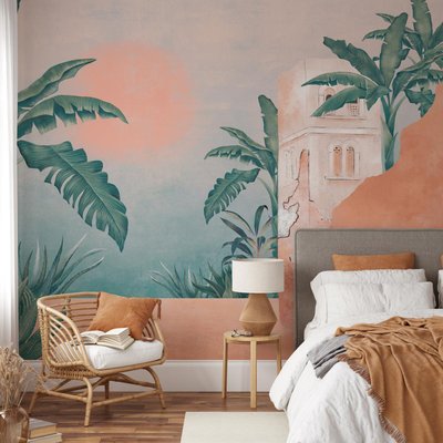 Papier peint panoramique avec paysage tropical et jungle - 425x260 cm (l x h) LA TOUCHE ORIGINALE