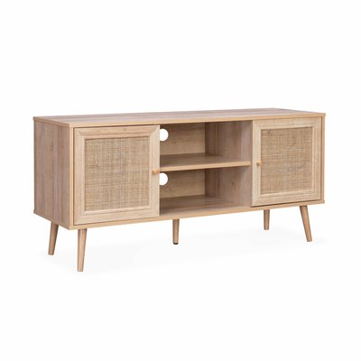 Meuble TV scandinave cannage 2 portes 120cm BOHÈME SWEEEK