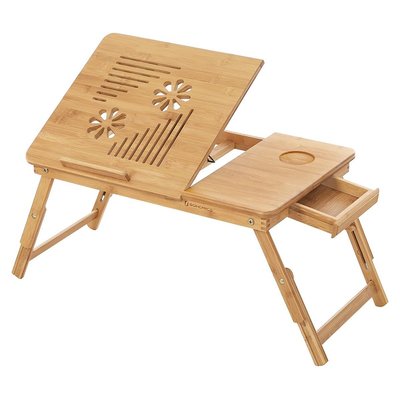 Table de lit pliable en bambou pour PC portable inclinable - L55 cm CALICOSY