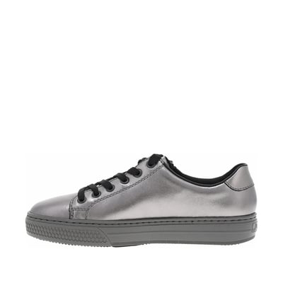 Tennis en cuir bleu marine à talon plat avec un zip et des lacets plats RIEKER