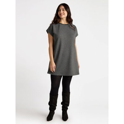 Robe en point de MILAN avec broderie de perles appliquée autour du décolleté FIORELLA RUBINO