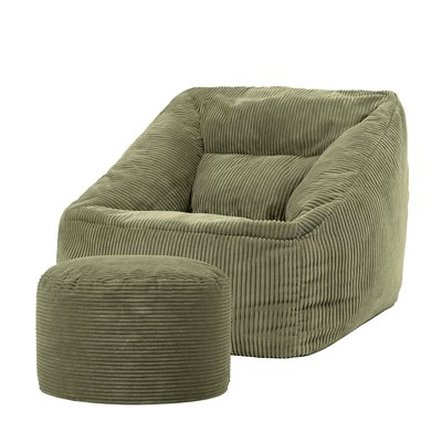 Pouf fauteuil et son repose-pied rond velours côtelé Oeko-Tex® - MORGAN ICON