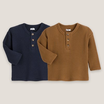 Lot de 2 T-shirts manches longues, col tunisien LA REDOUTE COLLECTIONS